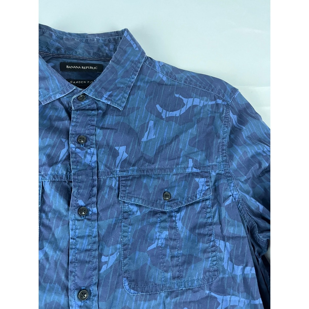 Banana Republic Camden Fit Mens Blue Camo Long Sleeve Button Down‎ Shirt Medium
